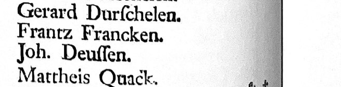 Ausschnitt aus der gedruckten Unterschriftenliste von 1755; die unterste Zeile lautet „Mattheis Quack.“